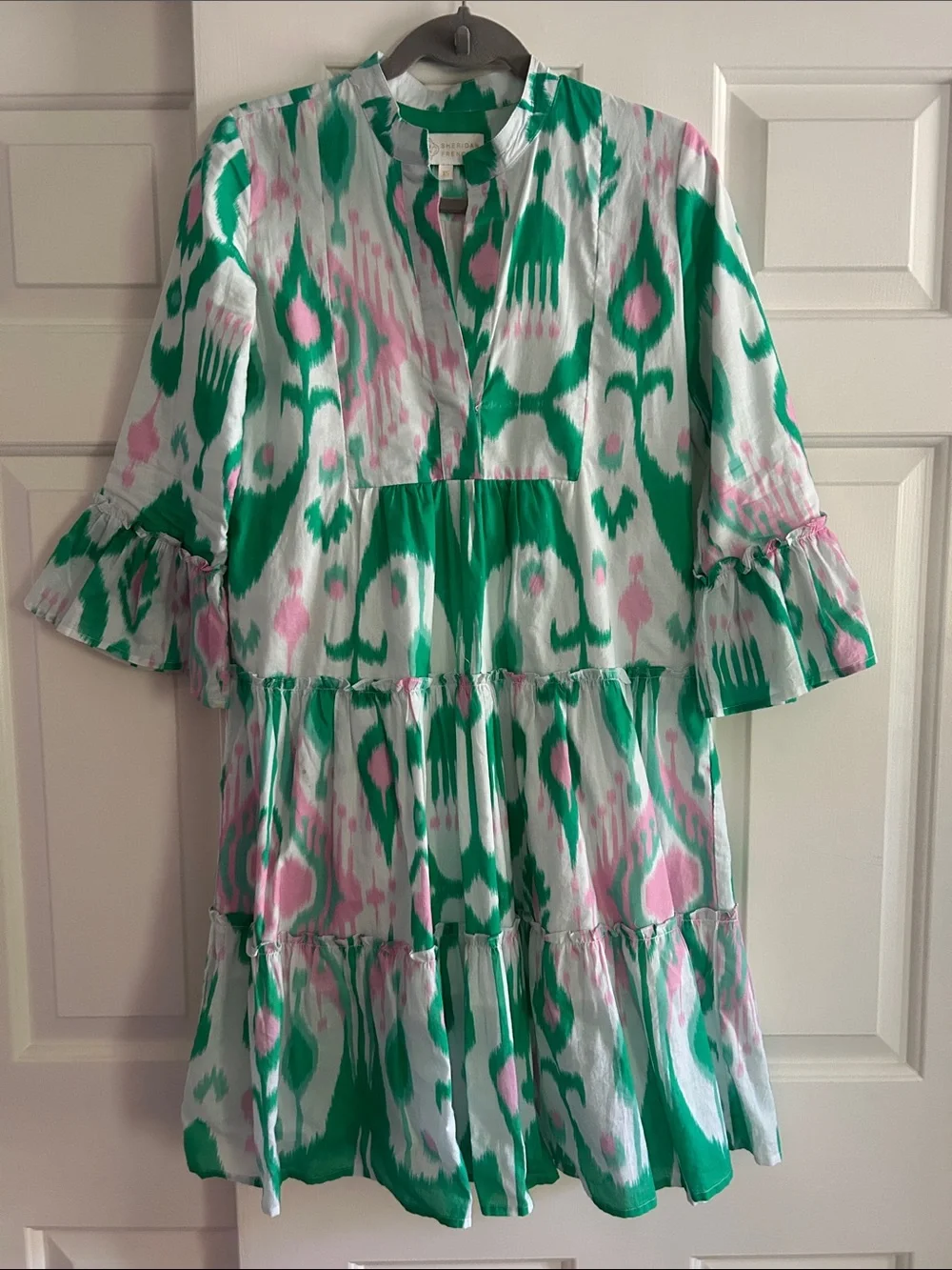 Green & Pink Ikat Tiered Dress - Picture 1 of 6